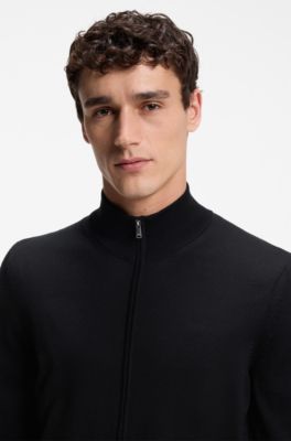 Zip-up sweater in merino wool, Black