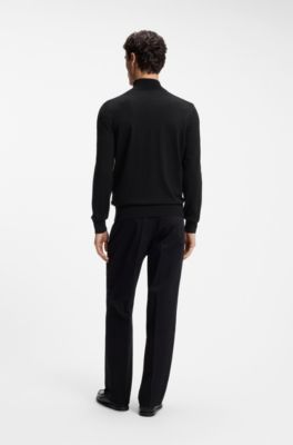 Zip-up sweater in merino wool, Black