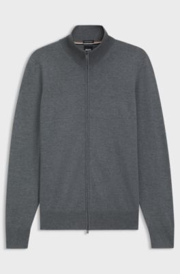 Zip-up sweater in merino wool, Grey