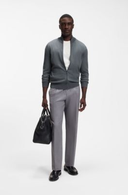 Zip-up sweater in merino wool, Grey