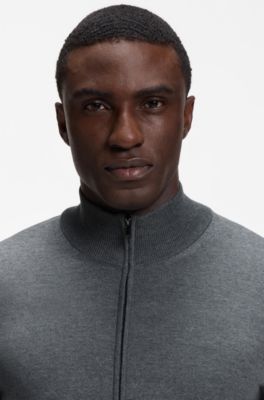 Zip-up sweater in merino wool, Grey