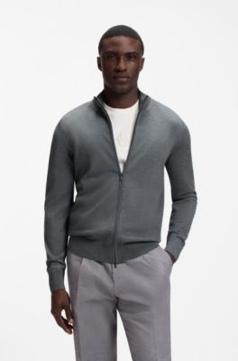 Zip-up sweater in merino wool, Grey