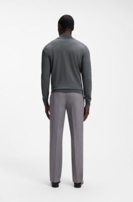 Zip-up sweater in merino wool, Grey