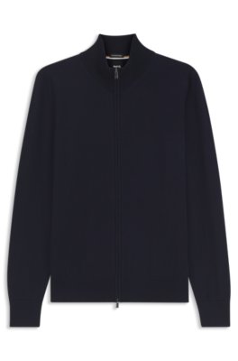 Boss Uomo Blu Scuro Maglione Con Zip In Lana Merino