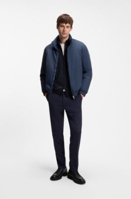 Zip-up sweater in merino wool, Dark Blue