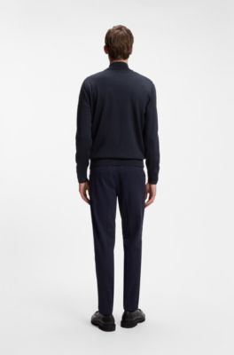 Zip-up sweater in merino wool, Dark Blue