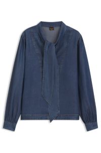 Denim-look blouse with scarf detail, Blue