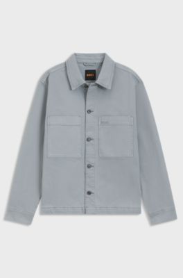 Regular-fit stretch-cotton white denim shirt, Light Grey