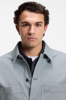 Regular-fit stretch-cotton white denim shirt, Light Grey