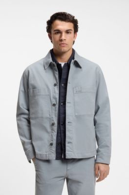 Regular-fit stretch-cotton white denim shirt, Light Grey