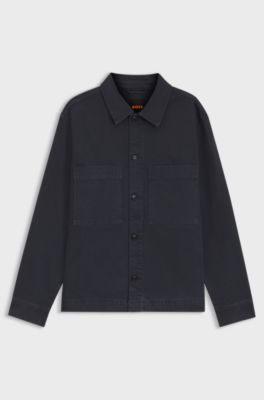 Regular-fit stretch-cotton denim shirt, Dark Blue