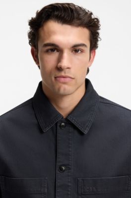 Regular-fit stretch-cotton denim shirt, Dark Blue