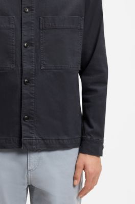 Regular-fit stretch-cotton denim shirt, Dark Blue