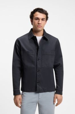 Regular-fit stretch-cotton denim shirt, Dark Blue