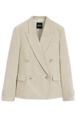 Regular-fit blazer in textured slub fabric, Light Beige