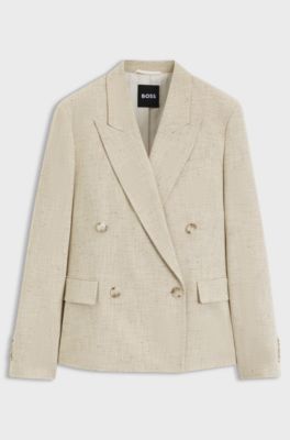 Regular-fit blazer in textured slub fabric, Light Beige