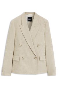Regular-fit blazer in textured slub fabric, Light Beige