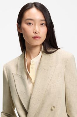 Regular-fit blazer in textured slub fabric, Light Beige