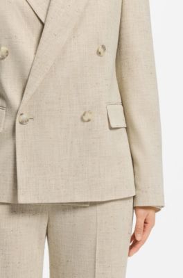 Regular-fit blazer in textured slub fabric, Light Beige