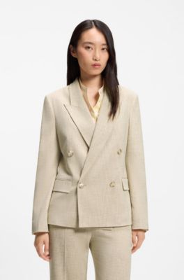 Regular-fit blazer in textured slub fabric, Light Beige