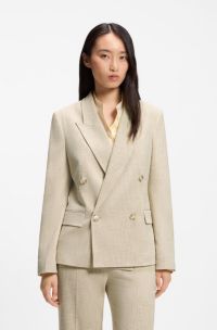 Regular-fit blazer in textured slub fabric, Light Beige