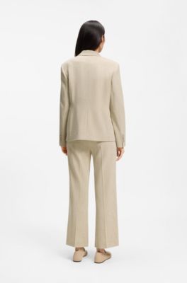 Regular-fit blazer in textured slub fabric, Light Beige