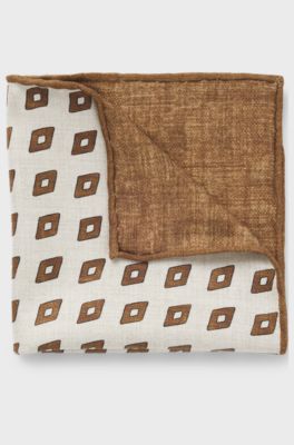 Printed pocket square in silk, Brown Patterned