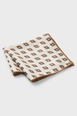 Printed pocket square in silk, Brown Patterned