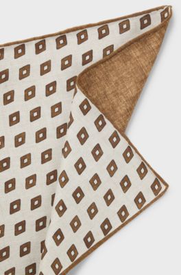 Printed pocket square in silk, Brown Patterned