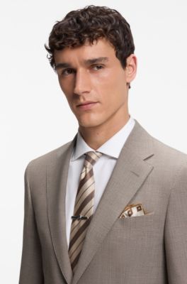 Printed pocket square in silk, Brown Patterned