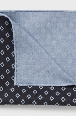 Printed pocket square in silk, Blue Patterned