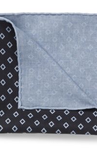 Printed pocket square in silk, Blue Patterned