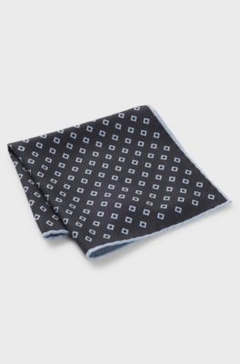 Printed pocket square in silk, Blue Patterned