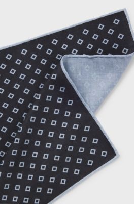 Printed pocket square in silk, Blue Patterned