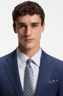 Printed pocket square in silk, Blue Patterned
