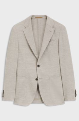 Slim fit blazer i ny uld og bomuld, Lys beige