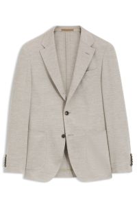 Slim-fit blazer in virgin wool and cotton, Light Beige