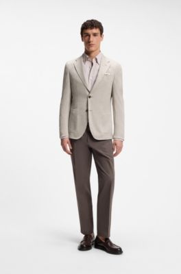 Slim fit blazer i ny uld og bomuld, Lys beige