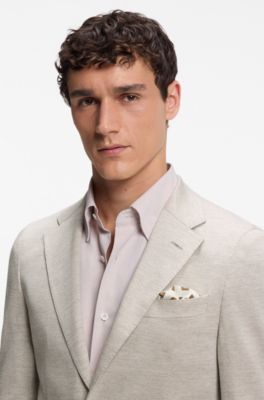 Slim fit blazer i ny uld og bomuld, Lys beige