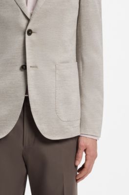 Blazer slim fit in lana vergine e cotone, Beige chiaro