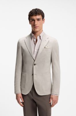 Slim-fit blazer in virgin wool and cotton, Light Beige