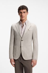 Blazer Slim en laine vierge et coton, Beige clair