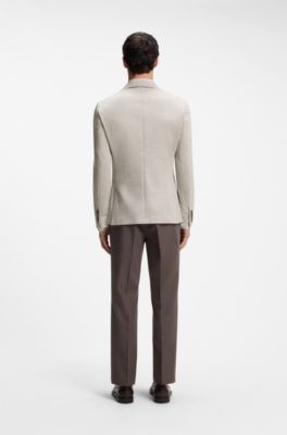 Slim fit blazer i ny uld og bomuld, Lys beige