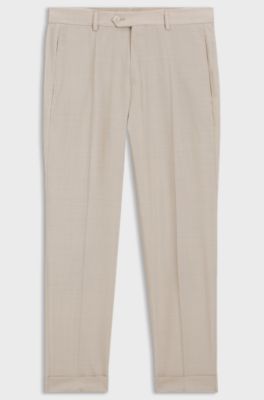 Pantalones tapered fit de lana virgen y seda, Beige claro