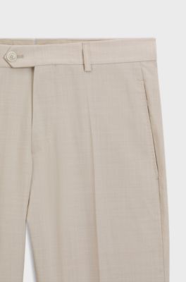 Pantaloni con fit affusolato in lana vergine e seta, Beige chiaro