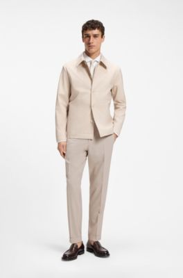 Pantaloni con fit affusolato in lana vergine e seta, Beige chiaro