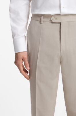 Tapered-fit trousers in virgin wool and silk, Light Beige