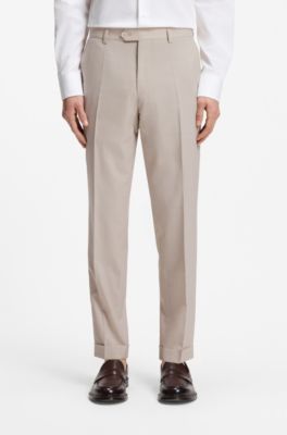 Pantaloni con fit affusolato in lana vergine e seta, Beige chiaro