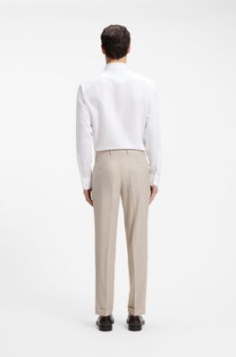 Pantaloni con fit affusolato in lana vergine e seta, Beige chiaro