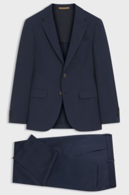 Two-piece slim-fit suit in wool and silk, Blue